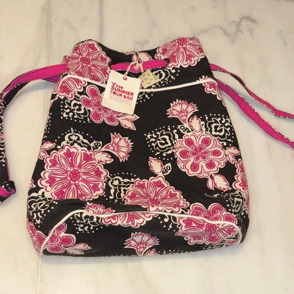 American Eagle Backpack Floral Drawstring Pouch Tote Bag NWT Bag #2